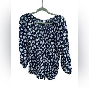Old Navy Navy Blue Floral Blouse